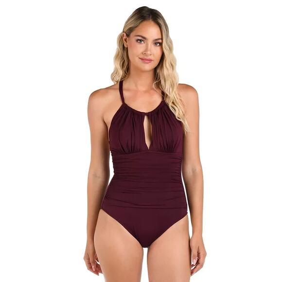 La Blanca High Neck One-Piece Swimsuit, Dark Cherry, Size 8 0314 - Picture 1 of 2